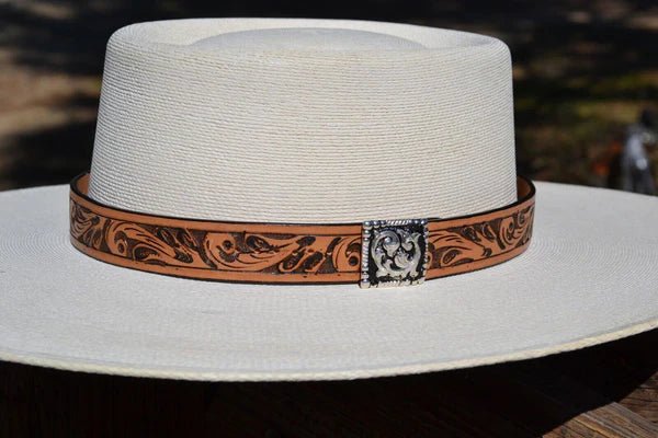 Hand Tooled Leather Hat Band (1 inch) - Hats by Bru