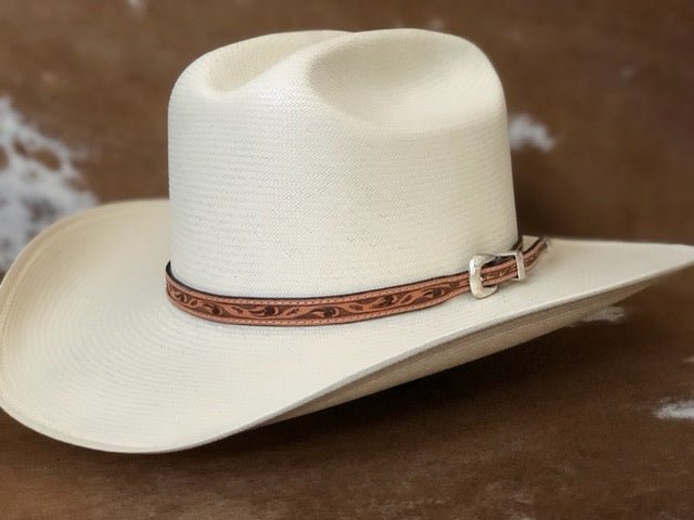 Hand Tooled Leather Hat Band & Buckle Set - Hats by Bru