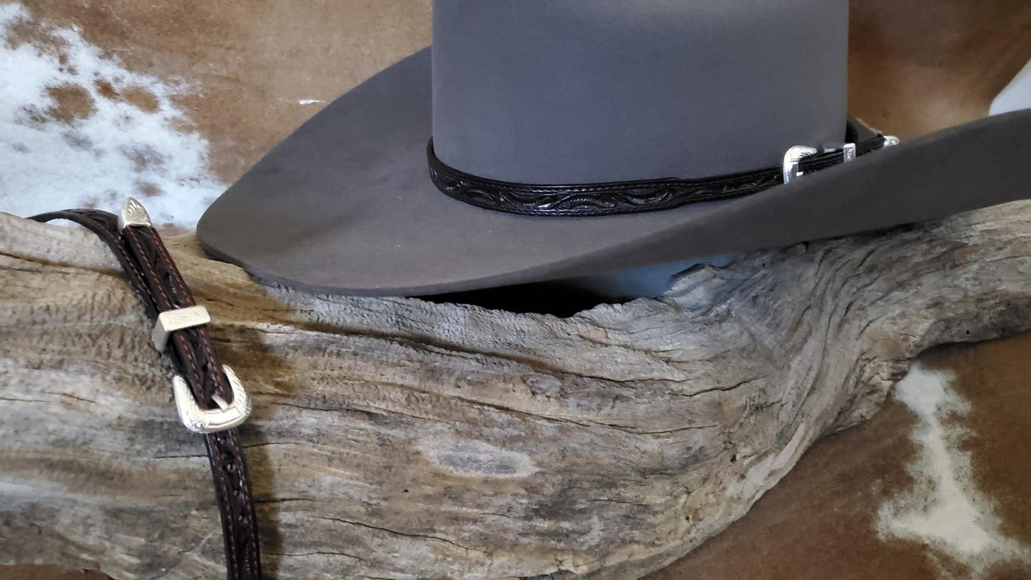 Hand Tooled Leather Hat Band & Buckle Set - Hats by Bru