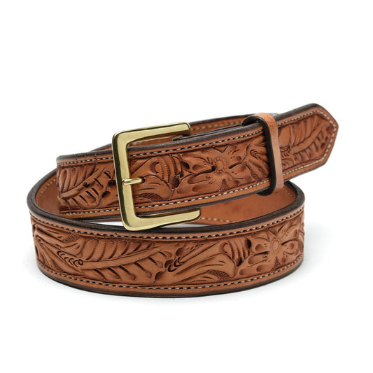 Saddle Tan Floral Belt - Hats by Bru