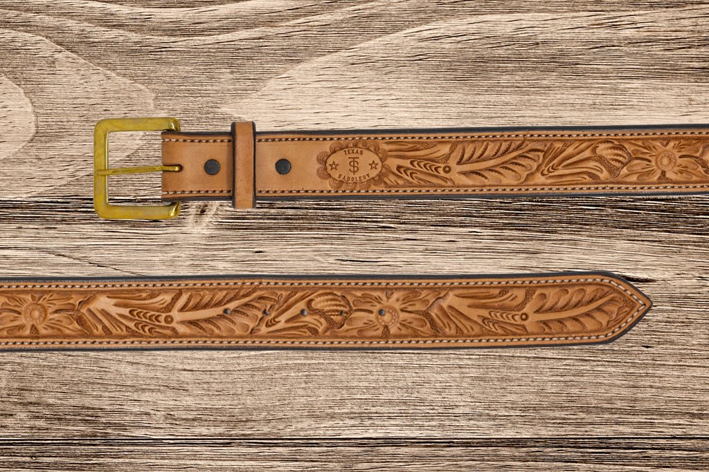 Saddle Tan Floral Belt - Hats by Bru